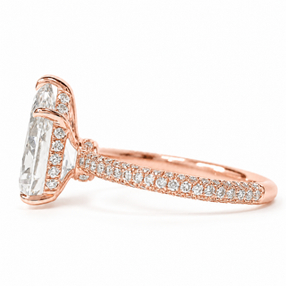 Pear Shape Three Row Pavé Ring with Hidden Halo – Lab Grown Diamond – 14K/18K Rose Gold – 133 Side Stones