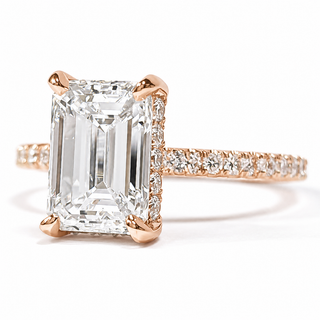 Emerald Cut with Pavé Band and Hidden Halo – Lab-Grown Diamond – 14K/18K Rose Gold – 42 Side Stones
