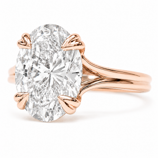 Oval Brilliant Split Band Solitaire Ring – Lab Grown Diamond – 14K/18K Rose Gold - 1 Side Stone Split Band