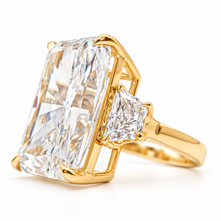 Emerald Cut 10.89 Carat Lab-Grown Diamonds Ring | IGI Certified | 8.64 Gram 18K Yellow Gold