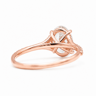 Oval Brilliant Split Pavé Ring – Lab Grown Diamond – 14K/18K Rose Gold – 24 Side Stones