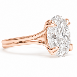 Oval Brilliant Split Band Solitaire Ring – Lab Grown Diamond – 14K/18K Rose Gold - 1 Side Stone Split Band