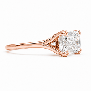 Emerald Cut Split Solitaire Ring – Lab-Grown Diamond – 14K/18K Rose Gold