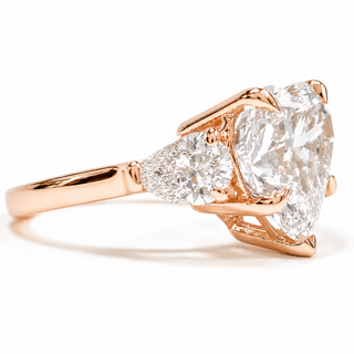 Heart Brilliant 3 Stone Ring – Lab Grown Diamond – 14K/18K Rose Gold – 2 Side Stones