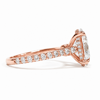 Oval Brilliant Pavé Ring with Hidden Halo – Lab Grown Diamond – 14K/18K Rose Gold – 44 Side Stones