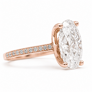 Oval Brilliant Split Pavé Ring – Lab Grown Diamond – 14K/18K Rose Gold – 36 Side Stones