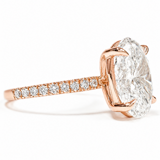 Oval Brilliant Pavé Ring – Lab Grown Diamond – 14K/18K Rose Gold – 18 Side Stones