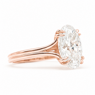 Oval Brilliant Split Band Solitaire Ring – Lab Grown Diamond – 14K/18K Rose Gold - 1 Side Stone
