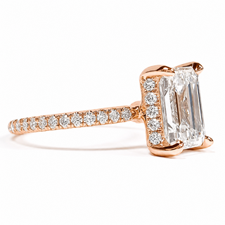 Emerald Cut with Pavé Band and Hidden Halo – Lab-Grown Diamond – 14K/18K Rose Gold – 42 Side Stones