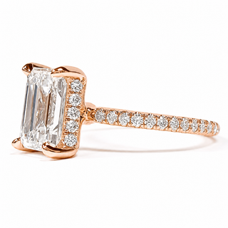 Emerald Cut with Pavé Band and Hidden Halo – Lab-Grown Diamond – 14K/18K Rose Gold – 42 Side Stones