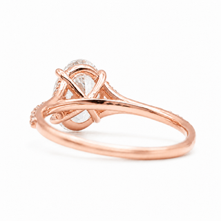 Oval Brilliant Split Pavé Ring – Lab Grown Diamond – 14K/18K Rose Gold – 24 Side Stones