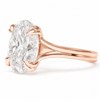 Oval Brilliant Split Band Solitaire Ring – Lab Grown Diamond – 14K/18K Rose Gold - 1 Side Stone Split Band