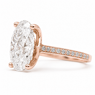 Oval Brilliant Split Pavé Ring – Lab Grown Diamond – 14K/18K Rose Gold – 36 Side Stones