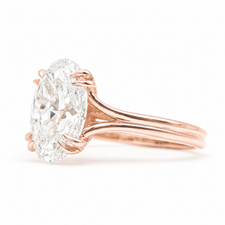 Oval Brilliant Split Band Solitaire Ring – Lab Grown Diamond – 14K/18K Rose Gold - 1 Side Stone