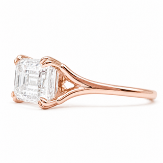 Emerald Cut Split Solitaire Ring – Lab-Grown Diamond – 14K/18K Rose Gold
