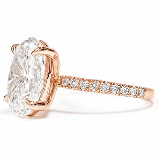 Oval Brilliant Pavé Ring – Lab Grown Diamond – 14K/18K Rose Gold – 18 Side Stones