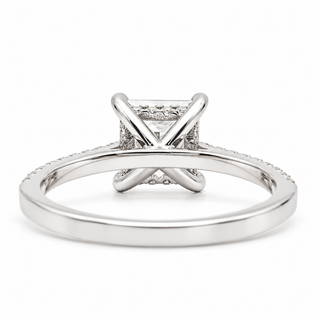 Princess Cut With Hidden Halo And Pavé Setting Ring – Lab Grown Diamond – 14K/18K Gold – 34 Side Stones