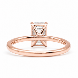 Emerald Cut with Pavé Band – Lab-Grown Diamond – 14K/18K Rose Gold – 18 Side Stones