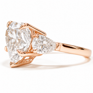 Heart Brilliant 3 Stone Ring – Lab Grown Diamond – 14K/18K Rose Gold – 2 Side Stones