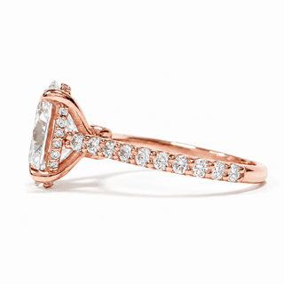 Oval Brilliant Pavé Ring with Hidden Halo – Lab Grown Diamond – 14K/18K Rose Gold – 44 Side Stones