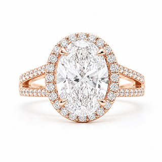 Oval Brilliant Split Pavé with Halo Ring  – Lab Grown Diamond – 14K/18K Rose Gold – 54 Side Stones
