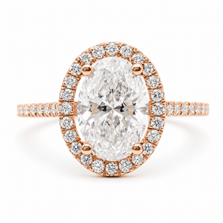 Oval Brilliant Pavé with Halo Ring  – Lab Grown Diamond – 14K/18K Gold – 44 Side Stones
