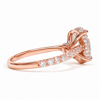 Oval Brilliant Pavé Ring with Hidden Halo – Lab Grown Diamond – 14K/18K Rose Gold – 44 Side Stones