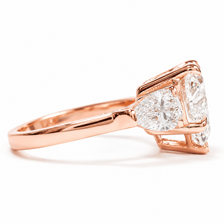 Heart Brilliant 3 Stone Ring – Lab Grown Diamond – 14K/18K Rose Gold – 2 Side Stones