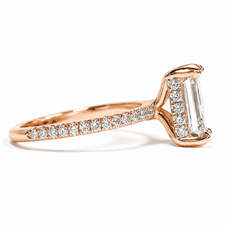 Emerald Cut with Pavé Band and Hidden Halo – Lab-Grown Diamond – 14K/18K Rose Gold – 42 Side Stones