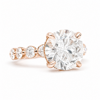 Round Brilliant Pavé Ring – Lab Grown Diamond – 14K/18K Rose Gold – 30 Side Stones