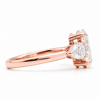 Oval Brilliant 3 Stone Ring – Lab Grown Diamond – 14K/18K Rose Gold – 2 Side Stones
