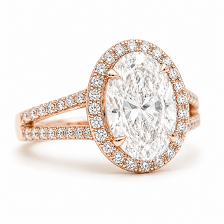 Oval Brilliant Split Pavé with Halo Ring  – Lab Grown Diamond – 14K/18K Rose Gold – 54 Side Stones