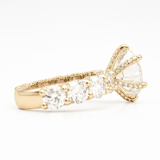 Round Brilliant Diamond Band With Hidden Halo 6 Prong Pavé Ring – Lab Grown Diamond – 14K/18K Yellow Gold – 126 Side Stones