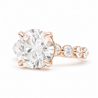 Round Brilliant Pavé Ring – Lab Grown Diamond – 14K/18K Rose Gold – 30 Side Stones