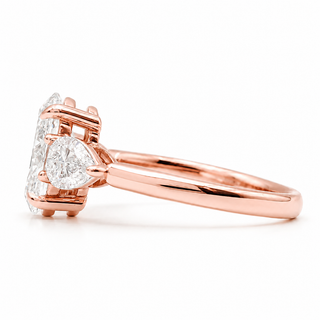 Oval Brilliant 3 Stone Ring – Lab Grown Diamond – 14K/18K Rose Gold – 2 Side Stones