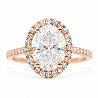 Oval Brilliant Pavé with Halo Ring  – Lab Grown Diamond – 14K/18K Rose Gold – 44 Side Stones