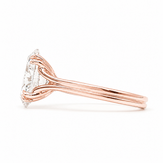 Oval Brilliant Split Band Solitaire Ring – Lab Grown Diamond – 14K/18K Rose Gold - 1 Side Stone
