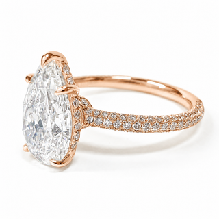 Pear Shape Three Row Pavé Ring with Hidden Halo – Lab Grown Diamond – 14K/18K Rose Gold – 133 Side Stones