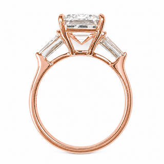 Emerald Cut with 2 Tapers Ring – Lab-Grown Diamond – 14K/18K Rose Gold – 2 Side Stones