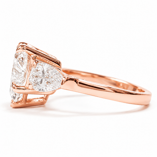 Heart Brilliant 3 Stone Ring – Lab Grown Diamond – 14K/18K Rose Gold – 2 Side Stones