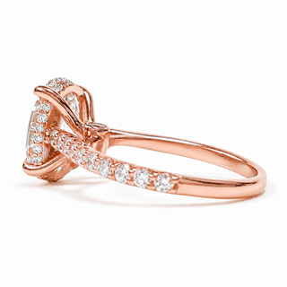 Oval Brilliant Pavé Ring with Hidden Halo – Lab Grown Diamond – 14K/18K Rose Gold – 44 Side Stones