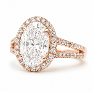 Oval Brilliant Split Pavé with Halo Ring  – Lab Grown Diamond – 14K/18K Rose Gold – 54 Side Stones
