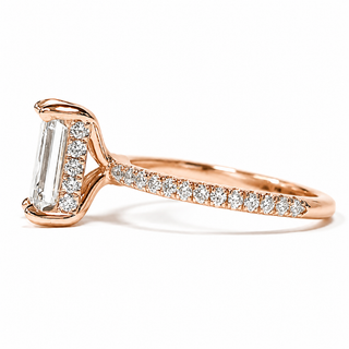 Emerald Cut with Pavé Band and Hidden Halo – Lab-Grown Diamond – 14K/18K Rose Gold – 42 Side Stones
