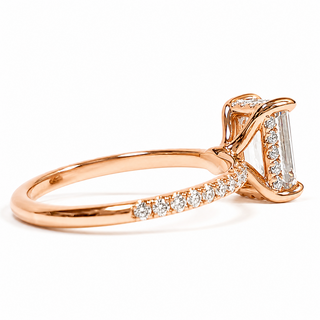Emerald Cut with Pavé Band and Hidden Halo – Lab-Grown Diamond – 14K/18K Rose Gold – 42 Side Stones