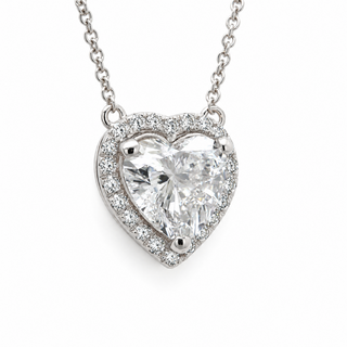 Heart Brilliant – Lab Grown Diamond – 14K/18K White Gold – Solitaire With Halo Necklace