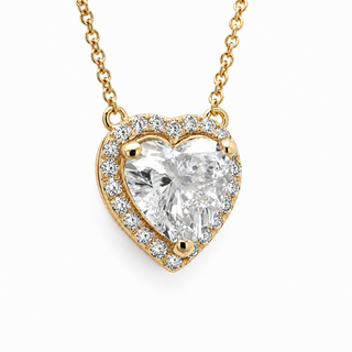 Heart Brilliant – Lab Grown Diamond – 14K/18K Yellow Gold – Solitaire With Halo Necklace