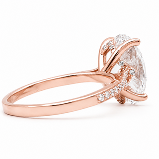 Oval Brilliant Split Pavé Ring – Lab Grown Diamond – 14K/18K Rose Gold – 36 Side Stones