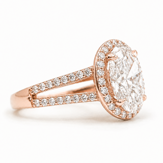 Oval Brilliant Split Pavé with Halo Ring  – Lab Grown Diamond – 14K/18K Rose Gold – 54 Side Stones