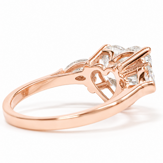 Heart Brilliant 3 Stone Ring – Lab Grown Diamond – 14K/18K Rose Gold – 2 Side Stones