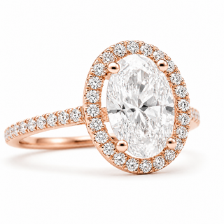 Oval Brilliant Pavé with Halo Ring  – Lab Grown Diamond – 14K/18K Rose Gold – 44 Side Stones
